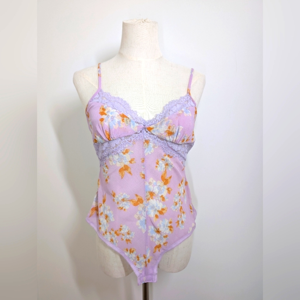 Free People Lavender and Orange Floral Bodysuit